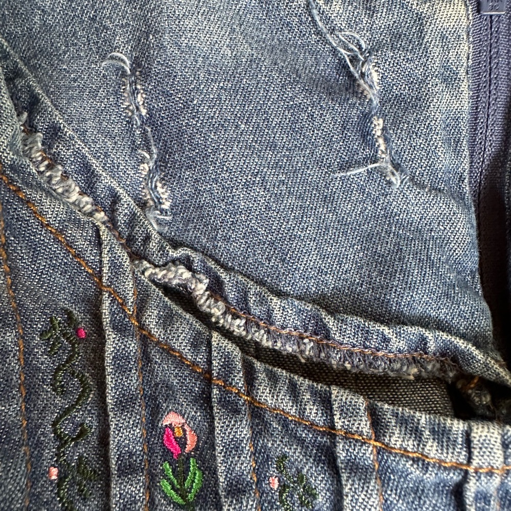 Vintage Rustic Denim Cottage Prairie Embroidered Floral Modest MidiDress ~ S/M? - Picture 12 of 16